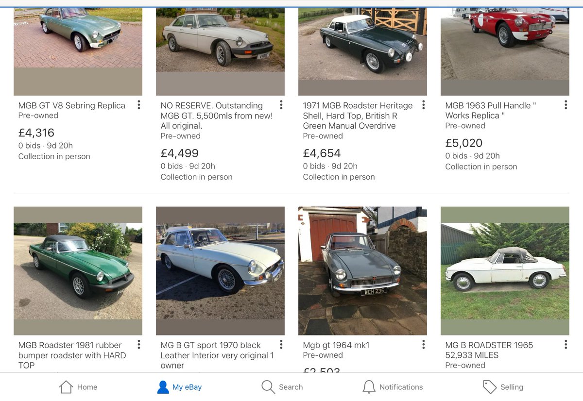 ScamsCar's tweet photo. They’re back. And they’re determined. Amongst hundreds of fake listings we found all these MGBs. Every one is a scam. All listed today. Look for the email address and contact info in the photos or listing. Come on @AskeBay https://t.co/rHvFX237nQ