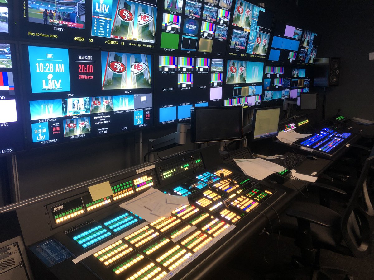 KevinCottam1's tweet photo. Onsite in Miami... getting hyped for SBLIV tomorrow at Hard Rock Stadium! The game day production team has been pulling long hours to ensure fans have a great game-day experience tomorrow! Looking good guys! #ross_video #xpression #ross_sports #rocket_surgery https://t.co/PHvnmIpq1a