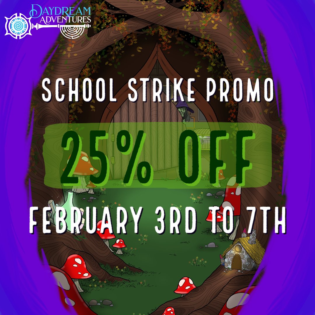 We support Ontario teachers that are fighting for a better education system! Daydream Adventures wants to share our magical adventure with those taking care of kids during the strike...and of course striking teachers that need to unwind.
Use code: Daydream_School_25OFF.