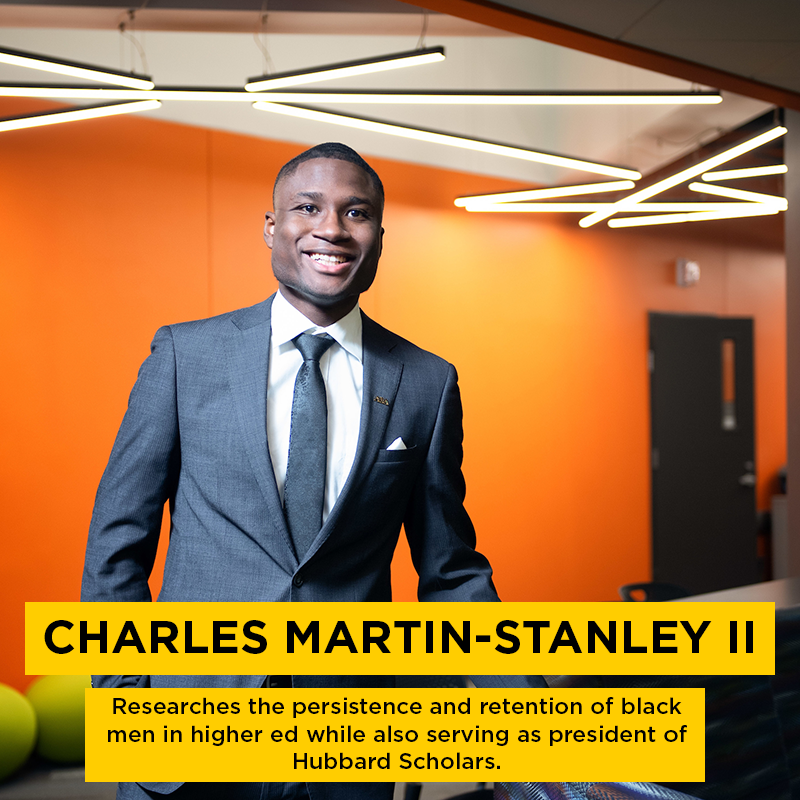 Charles Martin-Stanley II researches the persistence and retention of black men in higher ed while also serving as president of Hubbard Scholars.