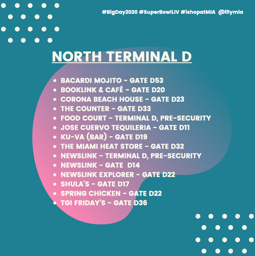 ShopsatMIA's tweet photo. Traveling through @iflymia during #SuperBowlSunday? Fear not, we've got you covered! See which of our #ShopsAtMIA will be broadcasting the game live tomorrow! #BigDay2020 #ishopatMIA #SuperBowlLIV https://t.co/oinadYdoYi