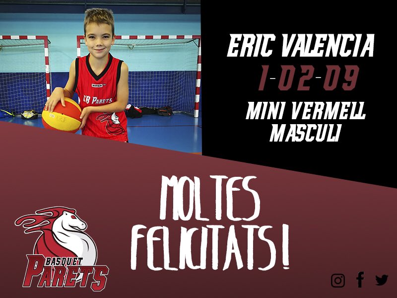 CBParets's tweet photo. 🎉 MOLTES FELICITATS 🎁
.
🎂 Avui és l’aniversari de l’Eric Valencia del #minivermellmasculi, feliciteu-lo deixant un comentari! Moltes felicitats crack 😏
.
#cbparets #cbp #aniversari #basquet #basquetcatala #basquetparets #parets #esport #esportcatala #valors #ericvalencia https://t.co/XfsbL7ad7k