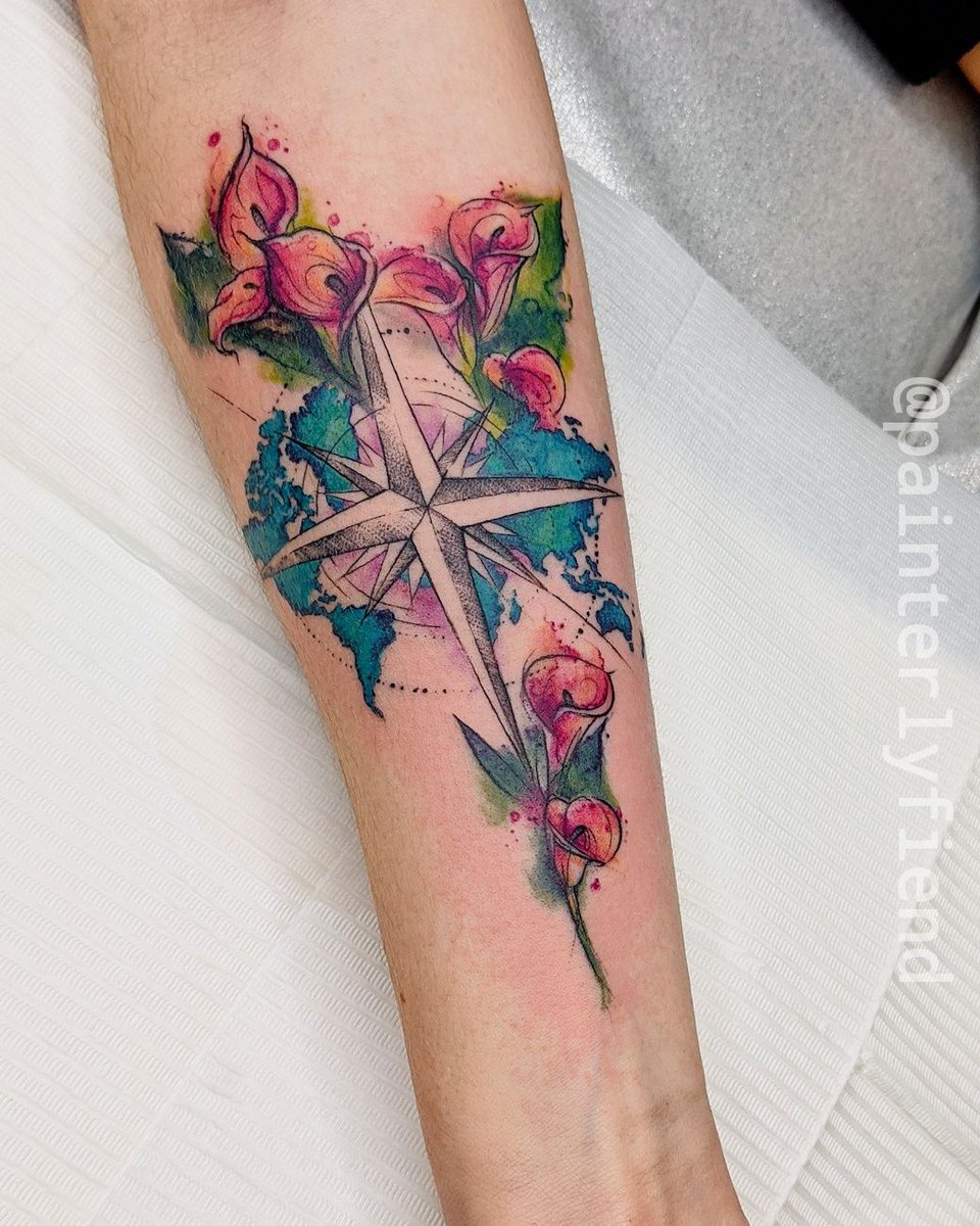 Amy Zager Watercolor tattoo artist compass map