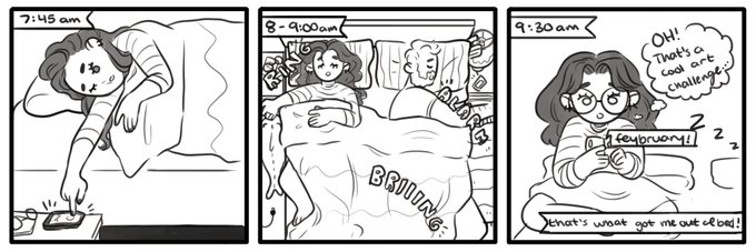 7:45 - 9:30: Sleeping past alarms and discovering #feybruary !! ? 