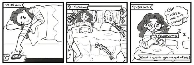7:45 - 9:30: Sleeping past alarms and discovering #feybruary !! ? 