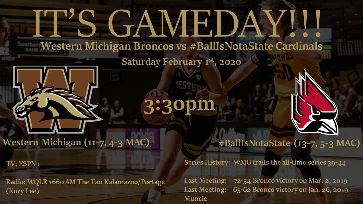 WMU_WBB_theZOO's tweet photo. IT'S GAMEDAY!!! @WMU_WBB travels to Muncie to play #BallIsNotAState at 3:30pm https://t.co/GfMJOmB90u