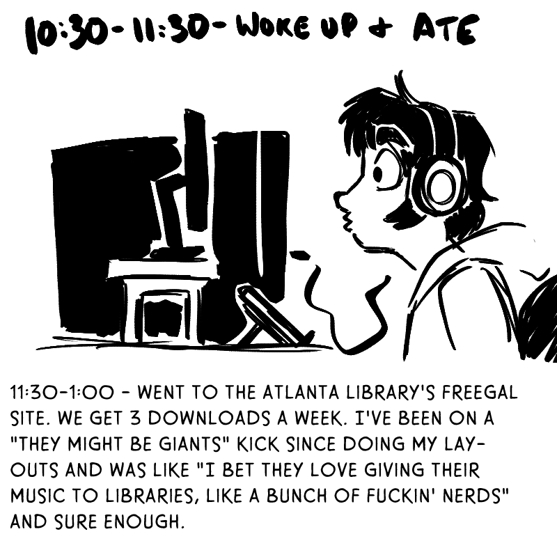 first set for #hourlycomicday Beating the system by waking up at 11:30 