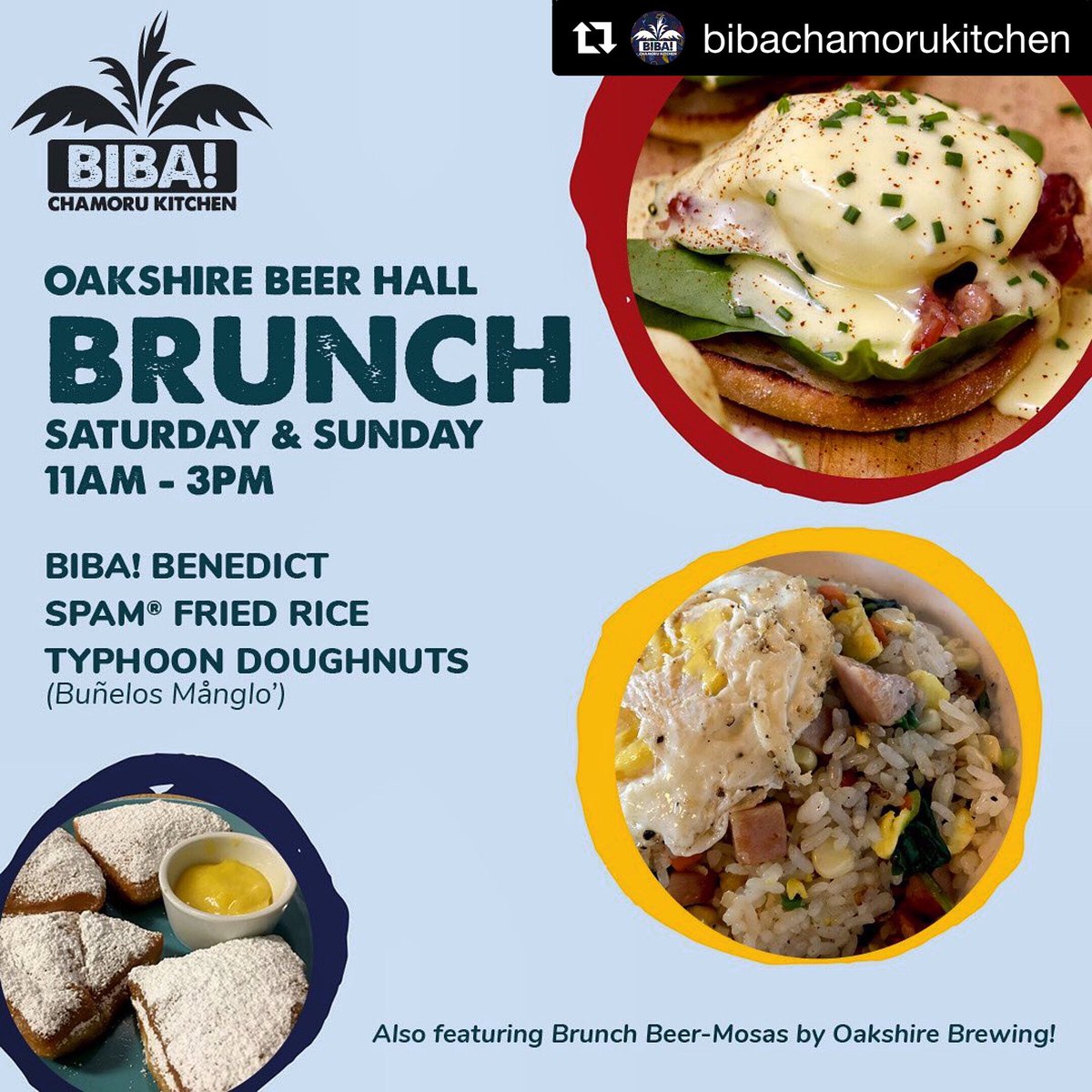 BibaCHamoru's tweet photo. Hafa Adai! Just in case you didnโt know already... we brunch now, and itโs so good! ๐ Saturday & Sunday 11am-3pm at Oakshire Beer Hall *Full menu available all day, too! #bibachamorukitchen #pdx671 #guamfood #ne42 https://t.co/g4YNafiBoz