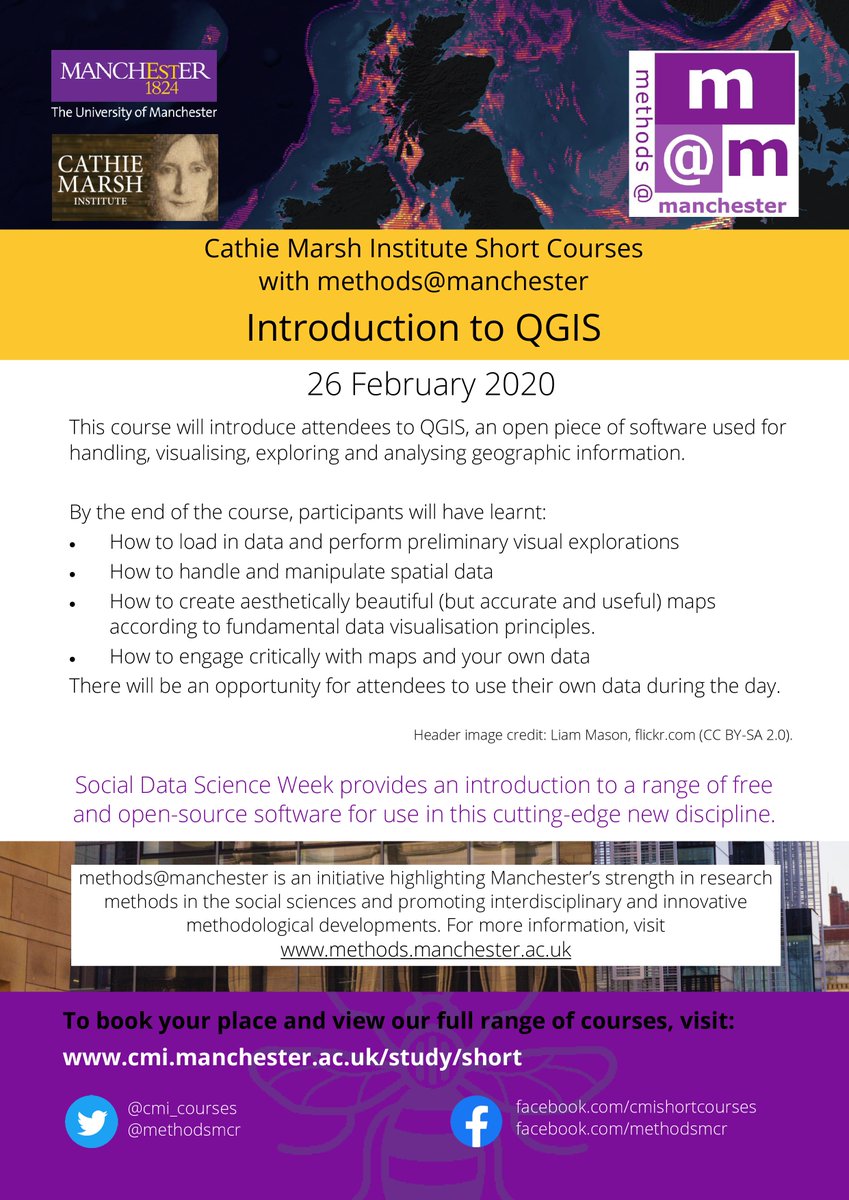 methodsMcr's tweet image. Does your research involve spatial/geographical data? This course will introduce attendees to QGIS, an open piece of software used for handling, visualising, exploring and analysing geographic information. Click &amp;gt; ow.ly/YWVY50y9UAi for more info! #GIS #SocialDataScience