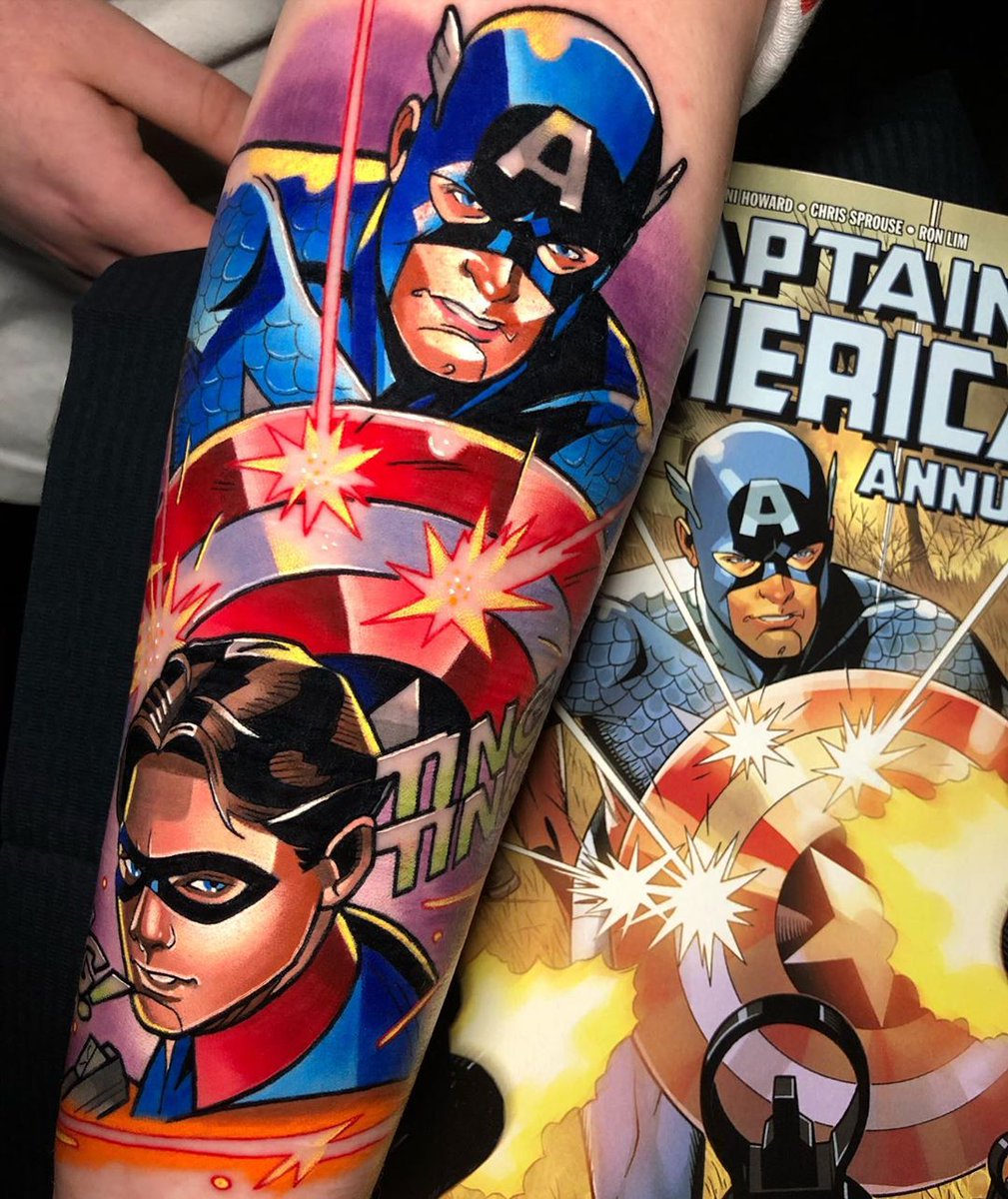 BarberDts's tweet photo. Wicked Marvel Comic piece by @daneinks
.
#barberdts #barberdtssupplies #barberdtstattoosupplies #barberdtsproteam #besttattoos #tattoo #tattoos #bodyart #ink #tattooartist #tattooart #inked #tattooed #marvel #comic #comictattoos #marveltattoos #comics #captainamerica https://t.co/lv2AaF1SHU