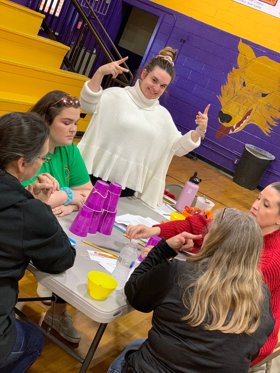 APlusLaLSU's tweet photo. Stack em up! Teachers are challenged to create a tower of cups without using hands or voices. #STEAM #EXLA #aplusla https://t.co/DqGQpt20B8