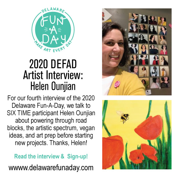 delawarefunaday's tweet photo. Our Interview with Helen Ounjian is live and up on the website. This is the 4th interview for Delaware Fun-A-Day 2020, and Helen talks with us about powering through creative road blocks, the artistic spectrum, and art prep before starting new projects. #delawarefunaday https://t.co/MybPkWXM9S