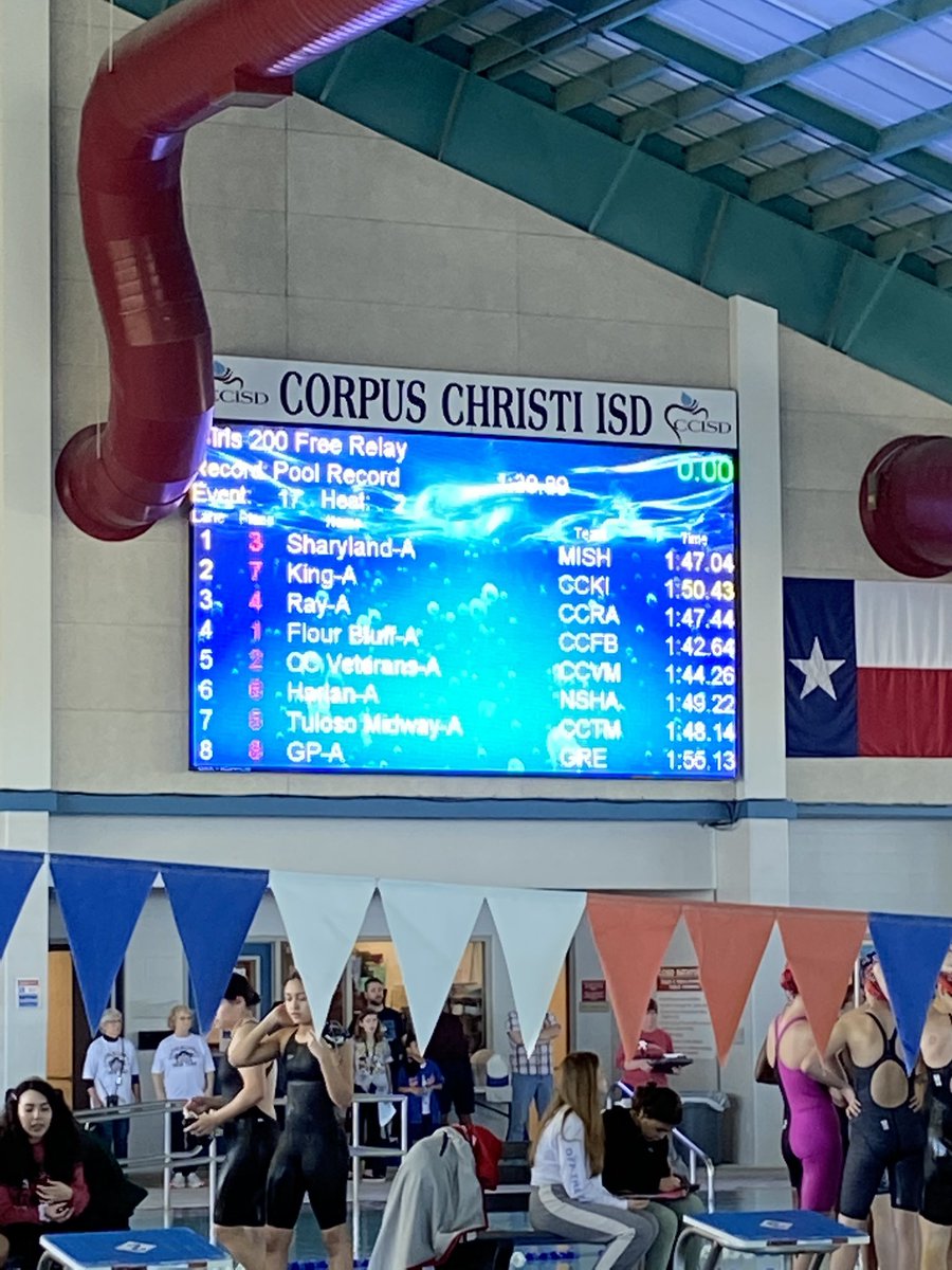 bluff_sports's tweet photo. Flour Bluff Lady Hornets get 1st in the 200 free relay! #SWARMFAST https://t.co/Mkytwd8lK9