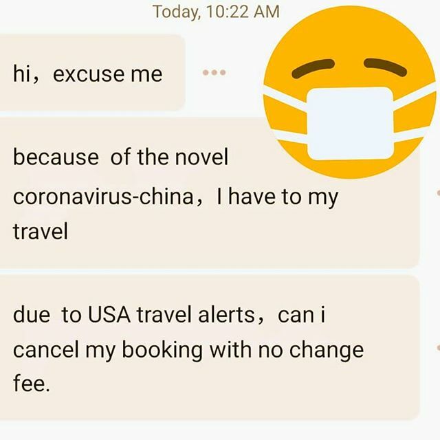 We received this request from a guest. The answer is yes - if you are under travel restrictions due to the novel coronavirus, we will not charge cancellation fees. Please take care out there! #coronarovirus #china #travel #traveloregon ift.tt/2S9ldZl