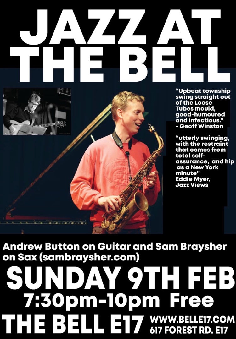 I’ll be playing jazz @Bell_E17 with <a href="/SamBraysher/">Sam Braysher</a> on saxophone on the 9th of feb. Come down! #jazz #Walthamstow