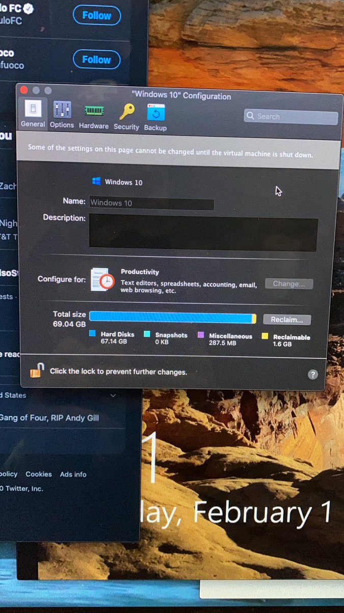BananaMMMambo's tweet photo. @Parallelscares Windows 10 asking to update, but it says my VM doesn’t have enough space. I have 1tb dedicated to windows, but General setting only shows 69.04 GB. https://t.co/m9FDbHF9Os