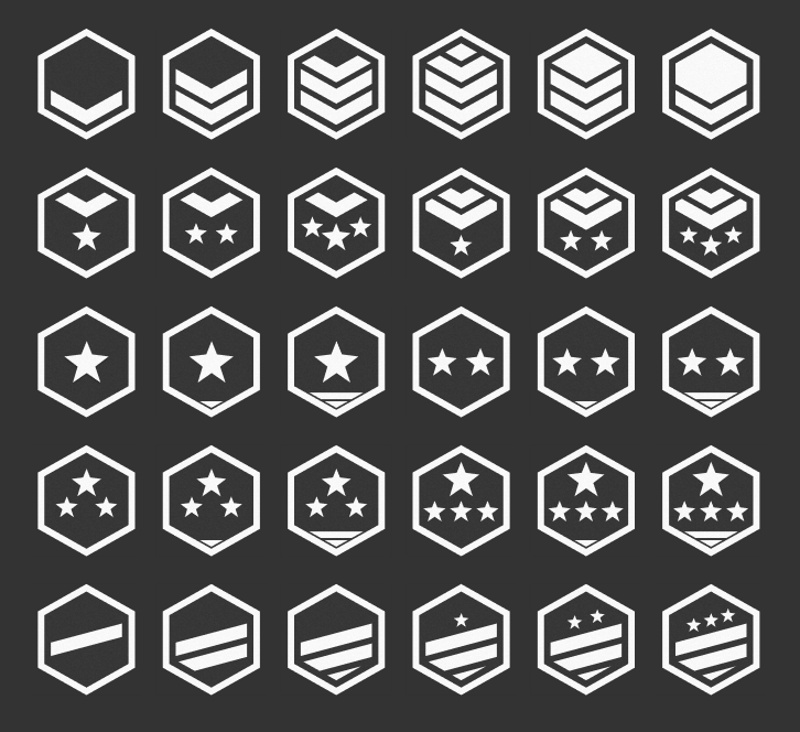 warstellar's tweet photo. Welp, this isn't as hard as it seemed. Should do it more often! The fictional #militay #minimalist rank #icons are doubled (2.5ed, in fact) in numbers since my last post. Any requests? Also, any ideas how to call this pack? 🙃

#free #assets #gameasssets https://t.co/J0PnRsURO8
