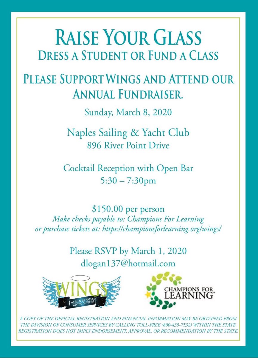 WingsNaples's tweet photo. Please join our wonderful WINGS family at our annual FUNdraiser so we can continue to support Collier County Middle school students with much needed uniforms, school supplies and classroom grants. We’d love to see you there! 📚❤️ https://t.co/Hh0TeZVBZ9