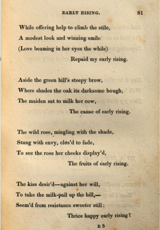 JohnClareSoc's tweet photo. More tales of rural wooing in today's #PoemsDescriptive2020, Clare's (quite cheeky) poem 'Early Rising'... https://t.co/zSB7SVsKek