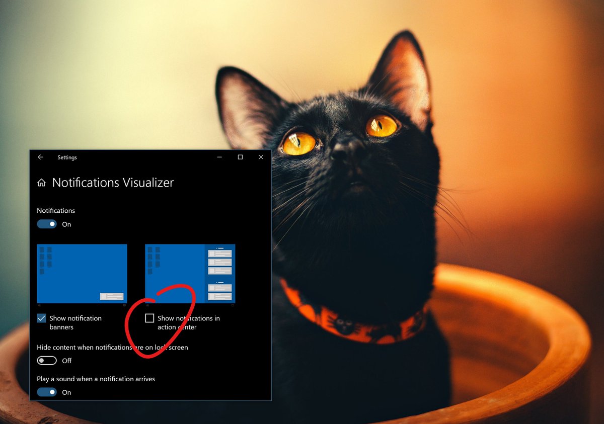 Circling the per-app setting to uncheck if you don't want that app's notifications to stay in the action center