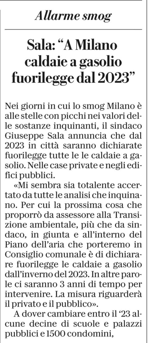thebrightside0's tweet photo. #ModelloMilano🎈
Domani #Milano si ferma per lo #smog ma nei media le buone iniziative come quella del @ComuneMI di vietare dal 2023 le caldaie a gasolio, le si trova solo nei trafiletti! Perché?
Qui @repubblica
#stopauto #ambiente #ClimateChange https://t.co/kdn0hqg5vc