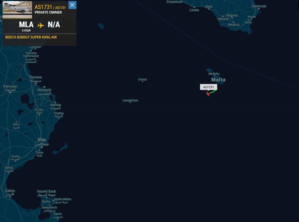 scandura's tweet photo. @RadioRadicale 7โฃ
2020-02-01
1916z โฑ๏ธ20:16 CET
SAR busy ๐ second mission AFM
๐ฉ๏ธ AFM ๐ฒ๐น Armed Forces of Malta B200 #AS1731 departed from Luqa heading 235ยฐ โ๏ธ.
๐without full traceroute ๐
#migrants #Libya #migranti #Libia https://t.co/PWhhlBlVLq