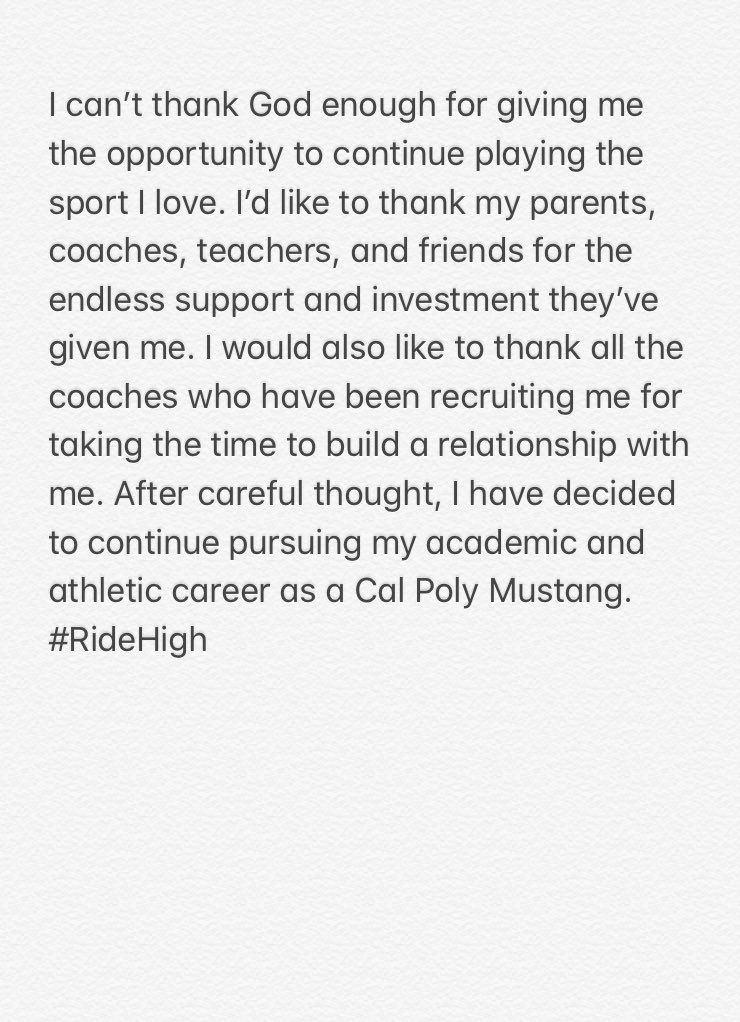 robertgreer_'s tweet photo. I’m very excited to announce my commitment to California Polytechnic State University!! @CoachBBaldwin @calpolyfootball https://t.co/0Br5B4DYt5