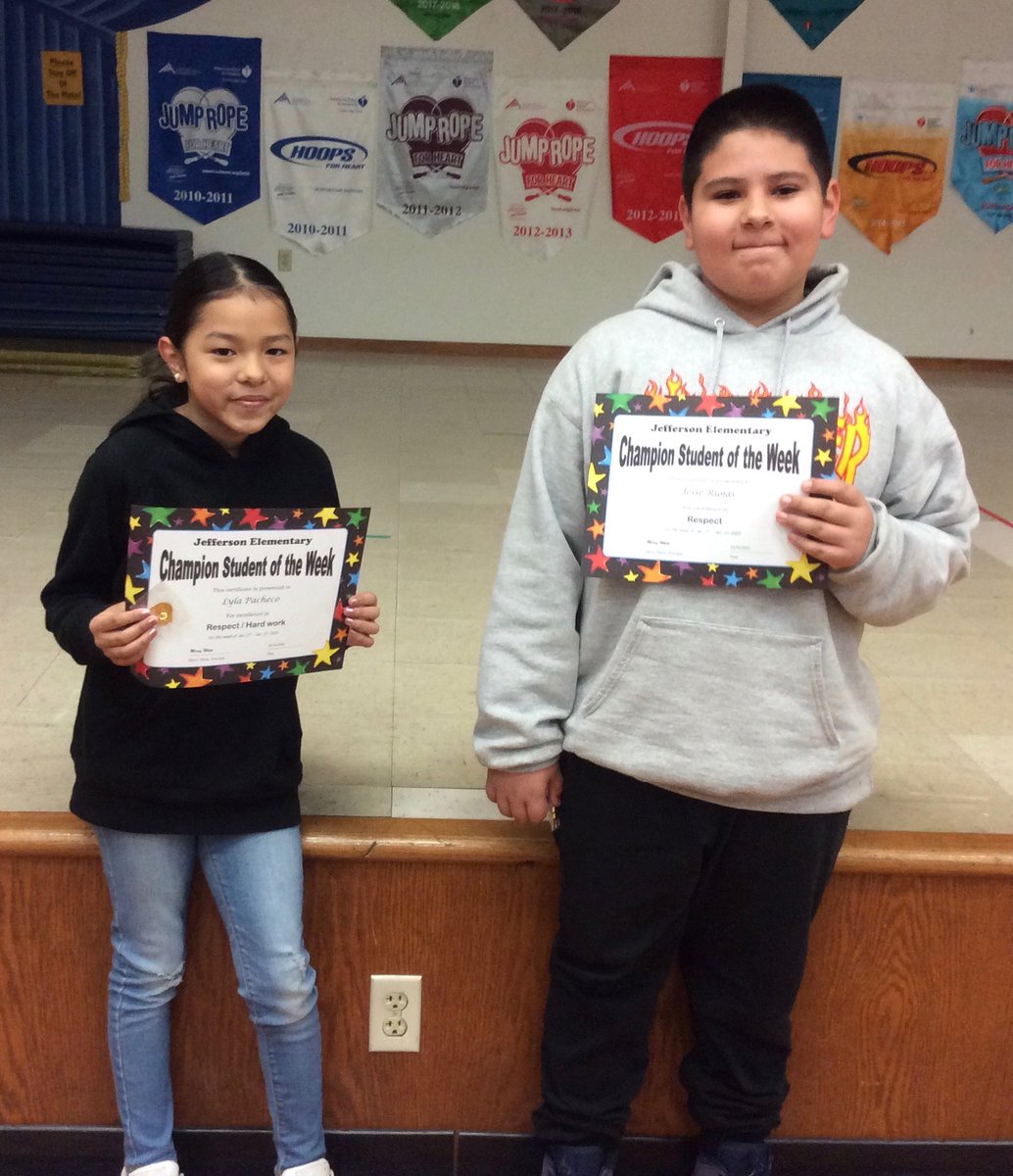 JeffersonAveES's tweet photo. @JeffersonAveES would like to congratulate their "Champion Students Of The Week" (Jan. 24-31). They were recognized during Friday Morning Assembly.
#MatadorFamily #PillarsOfCharacter https://t.co/uZsqf3yJEI