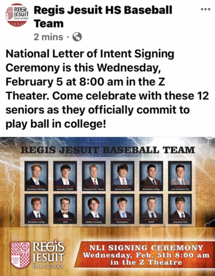 Kini🌵 (@bapkini) on Twitter photo 2020 NLI at Regis! Congrats to all the boys wherever their new path takes them! Bryce let’s fly!!! <a href="/AF_Baseball/">Air Force Baseball</a> <a href="/RJHSBaseball/">Regis Jesuit Baseball</a> <a href="/p10_bryce/">Bryce Parsons</a> 2020 NLI at Regis! Congrats to all the boys wherever their new path takes them! Bryce let’s fly!!! <a href="/AF_Baseball/">Air Force Baseball</a> <a href="/RJHSBaseball/">Regis Jesuit Baseball</a> <a href="/p10_bryce/">Bryce Parsons</a>