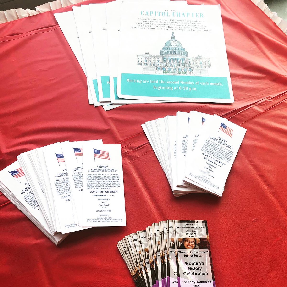 DARCapitol's tweet photo. We had a great time at @JLWDC’s Readers2Leaders Festival at @AudiField today. In support of NSDAR’s mission to support the promotion of the Constitution and literacy education, Capitol Daughters handed out pocket Constitutions and Preamble bookmarks to all attendees. https://t.co/C8fqm4STGk
