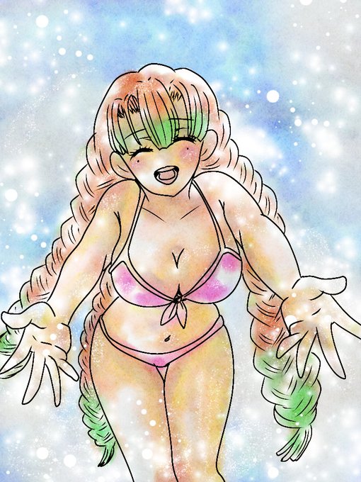 ミークン🐧👯‍♀️さんがTwitterに投稿した甘露寺蜜璃(鬼滅の刃)のイラスト。