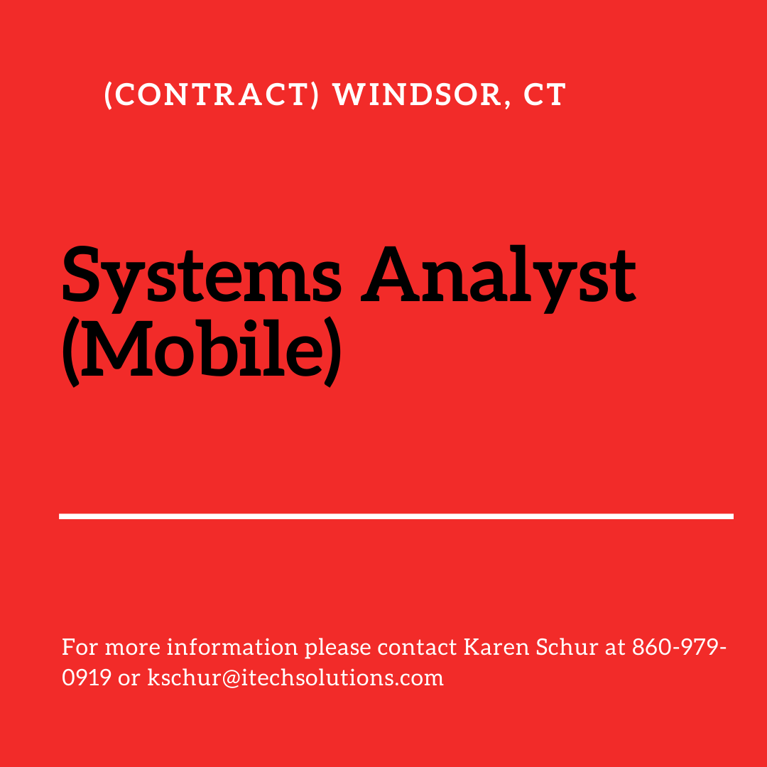 iTechSolutions_'s tweet photo. We have an opening for a Systems Analyst (Mobile) for a Contract position in Windsor, CT

Apply Here: https://t.co/kYAGgL5jn3

#SystemsAnalyst #mobileanalyst https://t.co/tBi0jvrE4K