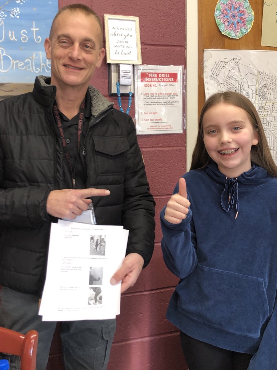 RadburnSchool's tweet photo. Radburn fourth grader meets with Rob Licamara, District Security Director, to develop her idea of safety instructions for the bathroom. She wants to make sure the younger children know what to do.
Kids have the best ideas!
#RadburnEagles #Kidofcharacter https://t.co/ItgTOx7n5O