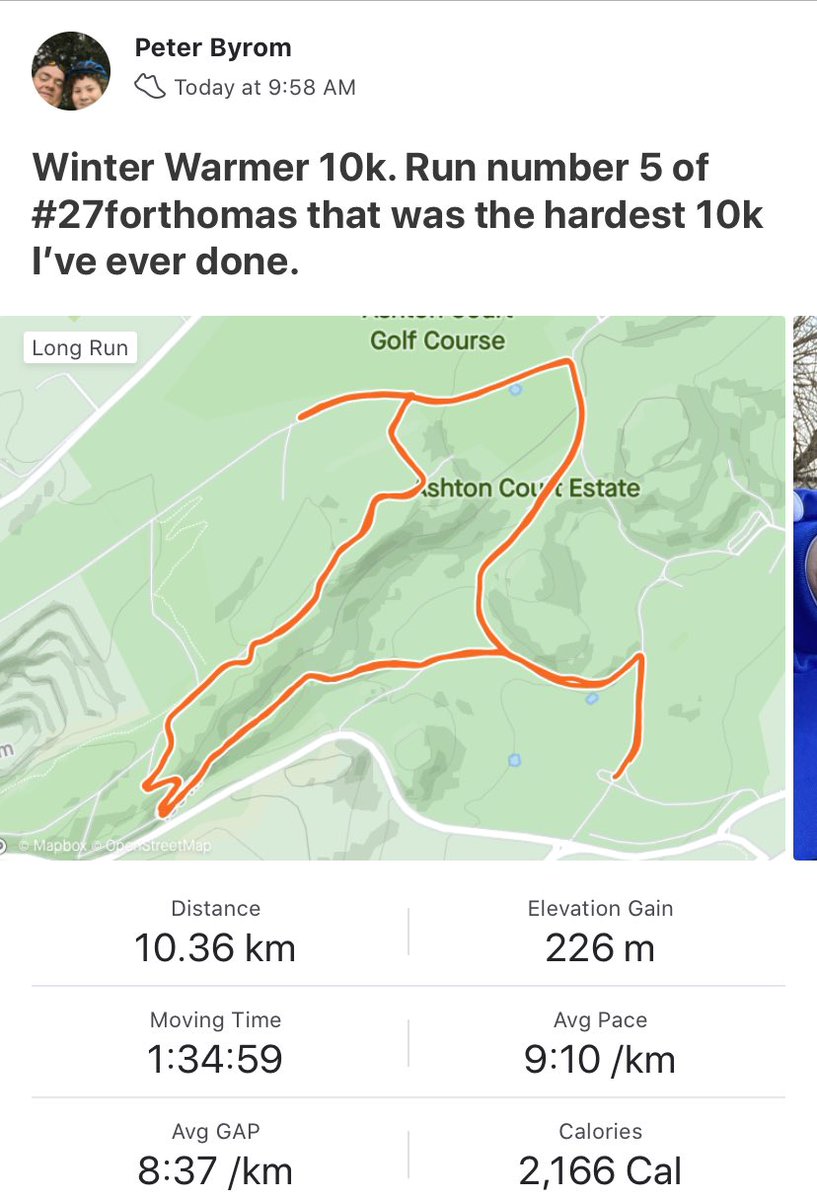 Today was run number 5 of my #27forthomas challenge. This was a physically tough one @fixevents #winterwarmer10k at Ashton Court. The reason for this challenge keeps me going #Thomas #stilladad #sandsunited