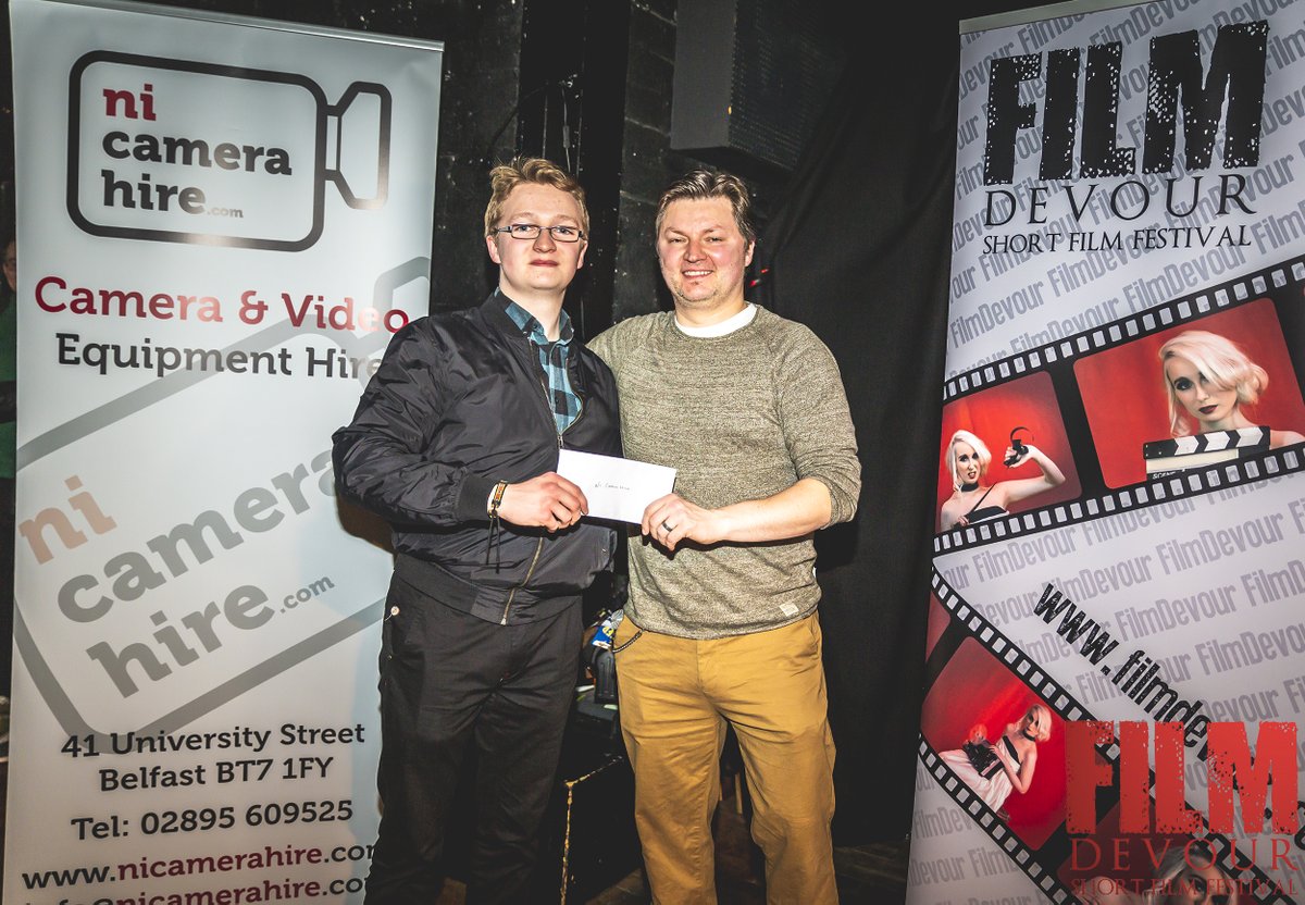 <a href="/thatsnotwinston/">Jim Mcmorrow</a> and Matthew McGuigan winners of #devour31 receiving their £250 vouchers from <a href="/Nicamerahire/">NI Camera Hire</a> and cinema tickets from <a href="/ODEONCinemas/">ODEON</a> #Belfast #filmfestival #shortfilm