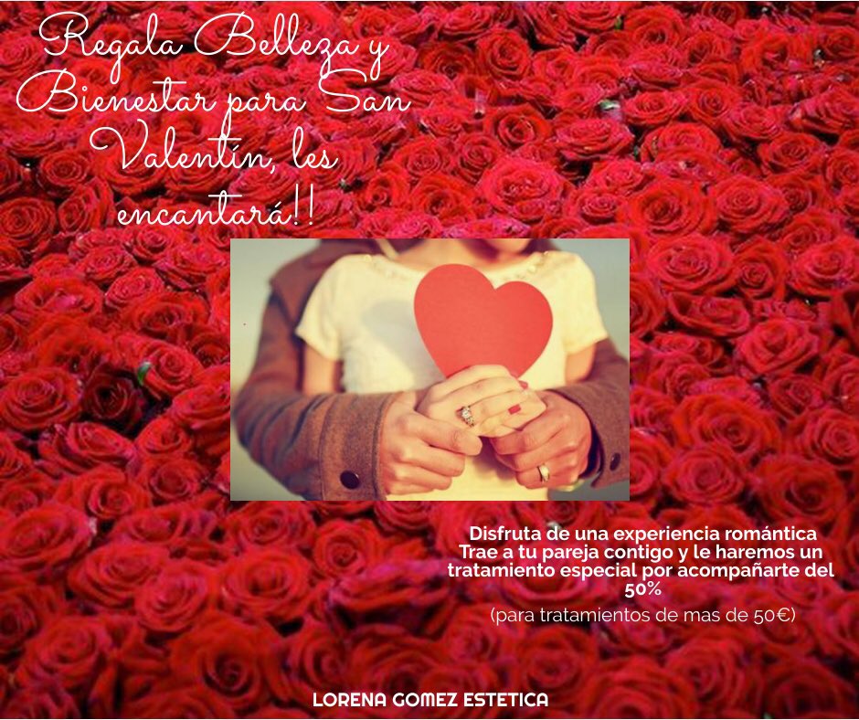 LorenaGomez_Est's tweet photo. Aún no tienes pensado el regalo de San Valentín, regala un día romántico. Ven acompañado de tu pareja y le haremos un tratamiento con un descuento del 50%. #regalabelleza @m_ontoba @Guadalu52608903 @imagenybellezaw @rosau https://t.co/IsLS6bfBMP