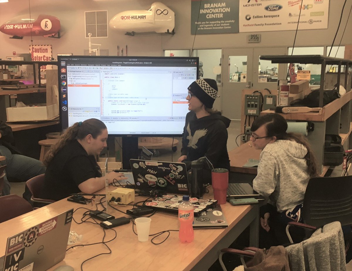 RoseHulmanBIC's tweet photo. Busy day at the @RoseHulman BIC &amp; KIC - students are building robots, making molds, programming, and working on the BMW. #maker #innovation https://t.co/W3MqJMdQG2