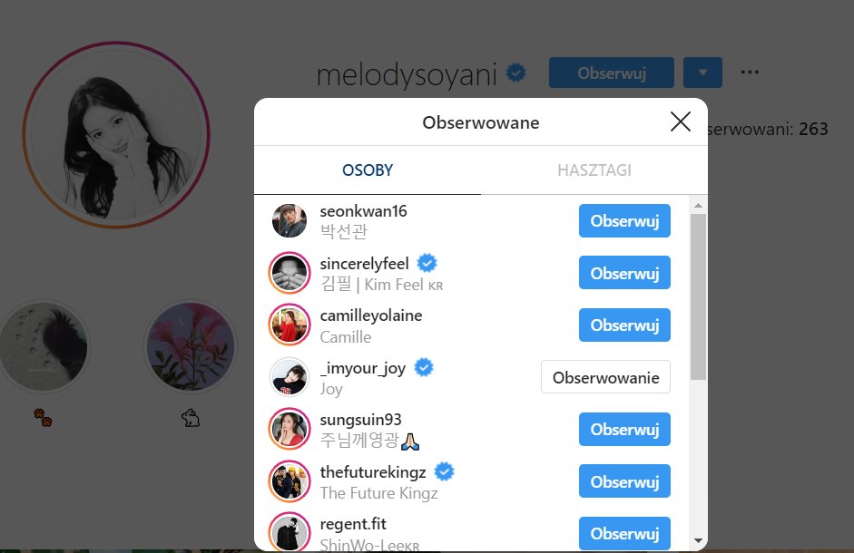 94. Park Soyeon (member of T-ARA) followed Joy on ig