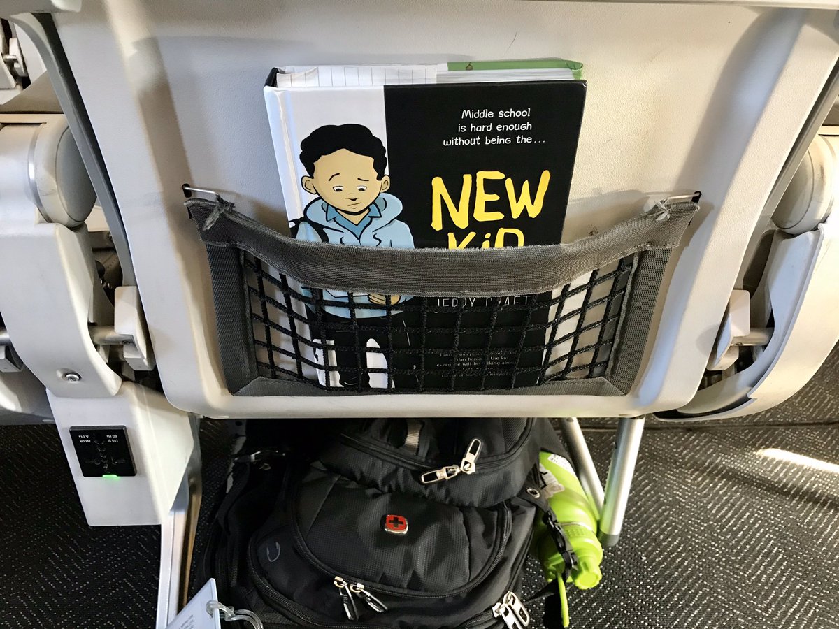 lars3eb's tweet photo. I’m all ready to fly home with some great reading material. Gotta make sure I finish NEW KID by @JerryCraft before my students take it over. Congrats on winning the @ALALibrary #NewberryAward! I’m so excited! #washk12 @UELMA_Utah #BeehiveBooks #TISHawks https://t.co/BCUXGyMLxd