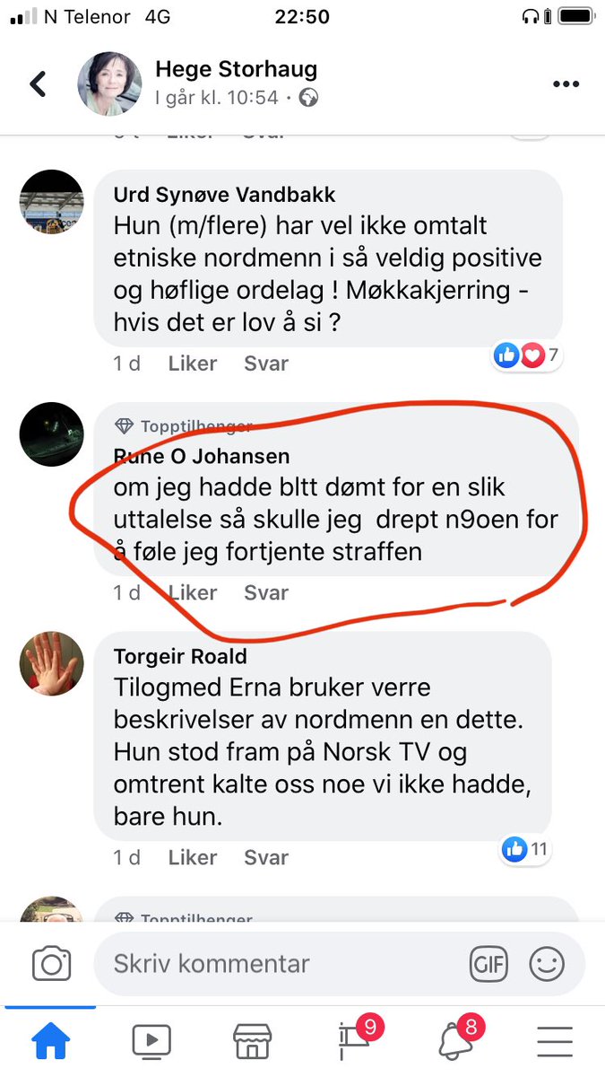 Voldsfantasi i kommentar på Hege Storhaugs FB-vegg. Har ligget et døgn, ligger der fortsatt Under hennes innlegg om høyesterettsdommen. Er dette virkelig slikt som skal finansieres av den norske stat? <a href="/erna_solberg/">Erna Solberg</a> <a href="/kjellingolf/">Kjell Ingolf Ropstad</a> <a href="/abidraja/">Abid Raja</a>
