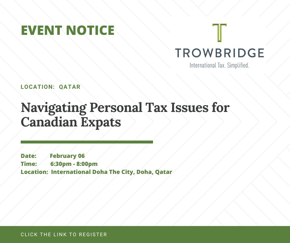 canexpat's tweet image. Canadians in Qatar- Trowbridge is holding a seminar on February 6th, 2020
trowbridge.ca/events
#Trowbridge @trowbridge_tax @CanEmbQatar