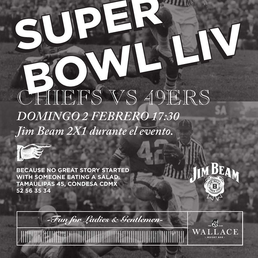 wallace_wb's tweet photo. ¡Mañana gozaremos del #SuperBowl en Wallace con 2x1 en todos los cócteles de #JimBeam! Aquí nos vemos⚡️🏈🥃 https://t.co/bRJgim2U8p
