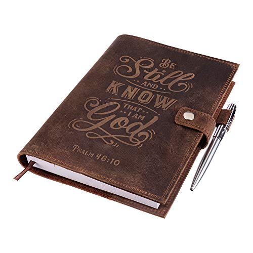 TFaithment's tweet photo. #christiangiftsformen Genuine Leather Journal Notebook – Psalm 46v10 Embossed Inscription – Handcrafted Buffalo Leather Refillable Journal with Premium-Milled Lined Paper – Includes Silver Luxury Pen &amp; Lined Journal Refill https://t.co/2JGRZ7y2Fk https://t.co/TgVKys8D5I