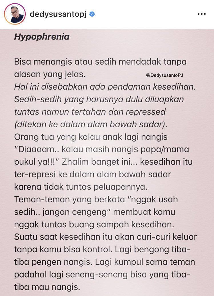 Kalau sedih, jangan tanggung-tanggung.
Nangis aja. Sampai puas. Tuntaskan.