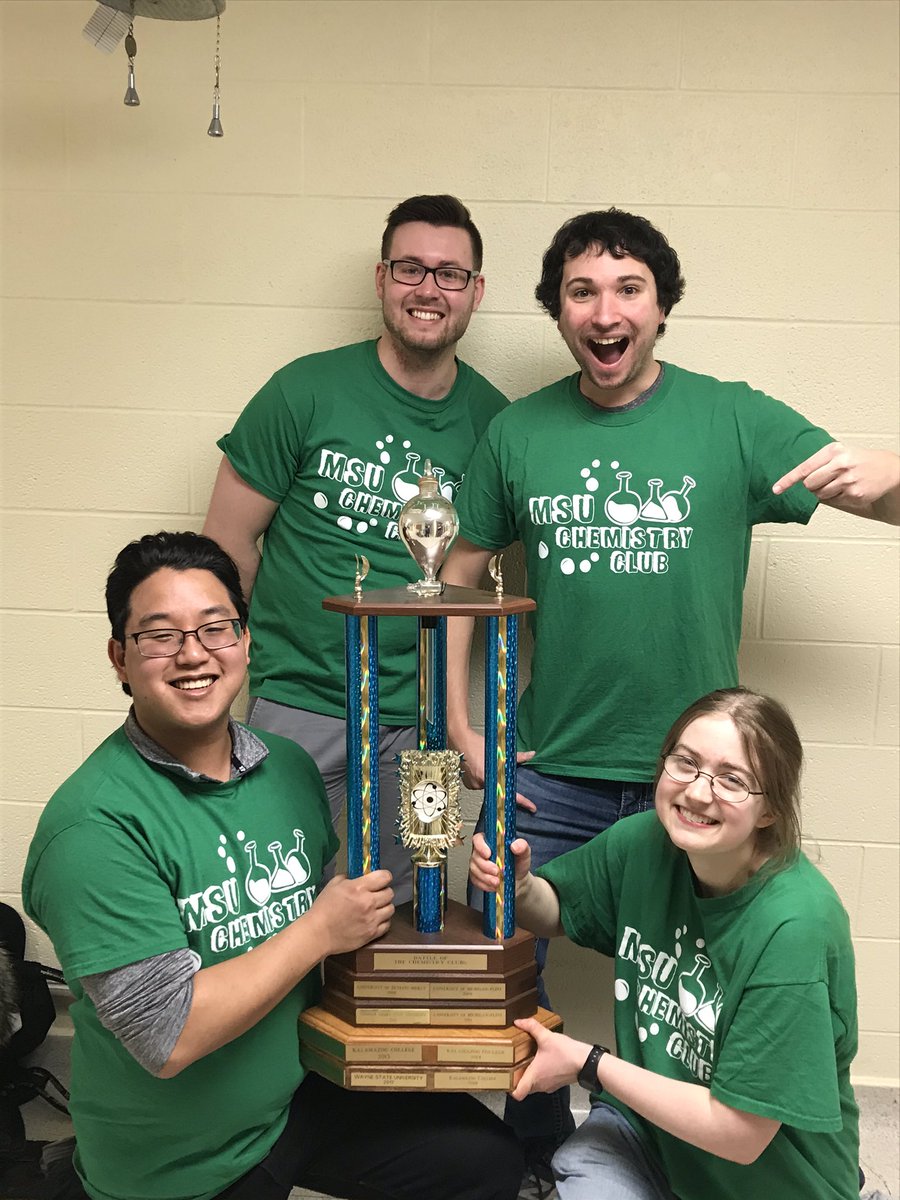 MaleczkaC's tweet photo. Austin King and the MSU Chemistry club won first place at the Battle of the Chemistry Clubs today! https://t.co/lmjzCZCAUb