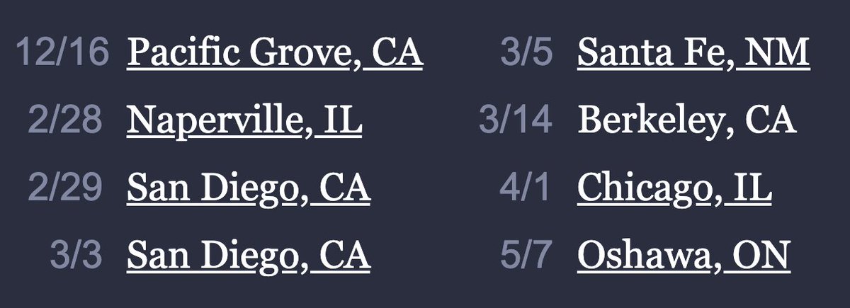 Dates at the website.