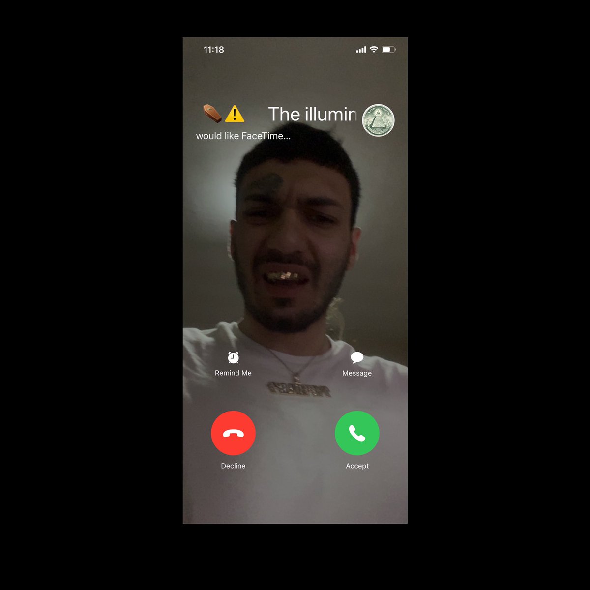 syphflips's tweet photo. you picking up or nah ?😱⚰️⚠️ #illuminati #meme #facetime #supreme #supremephone https://t.co/keVUvXSPLP