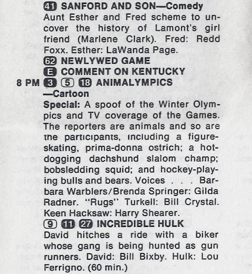 Today is Feb 1st and it's the 40 year anniversary of the original broadcast of Animalympics Winter Games TV Special.This was supposed to be the first of 2 specials for NBC's Olympics coverage and NBC was betting a lot on the ratings for the Olympics that year.