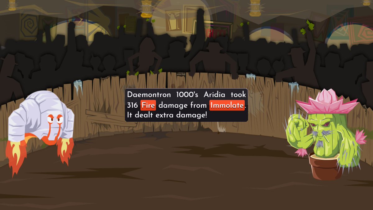 DaemonClub's tweet image. #screenshotsaturday is here! My rocket snail will burn you down Cactus!

We're making a competitive, mobile (and desktop) pokemon-like game focused on crafting strategy!

Like and Follow for more info!

#DaemonClub #indiegame #indiedev #IndieGameDev #indiegames #game #Pokemon