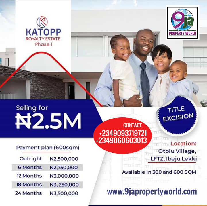 9jaWorld's tweet photo. Get a land in Katopp Royalty Estate Phase 1, Otolu Village, LFTZ, Ibeju Lekki, Lagos.
Promo Price: N2.5M Outright purchase (Buy 4Plots Outright, Get 1 Plot FREE)
Size: Available in 300 and 600sqm
Title: Excision

https://t.co/TYJD3bMsT5 https://t.co/o7EXgwxDGr